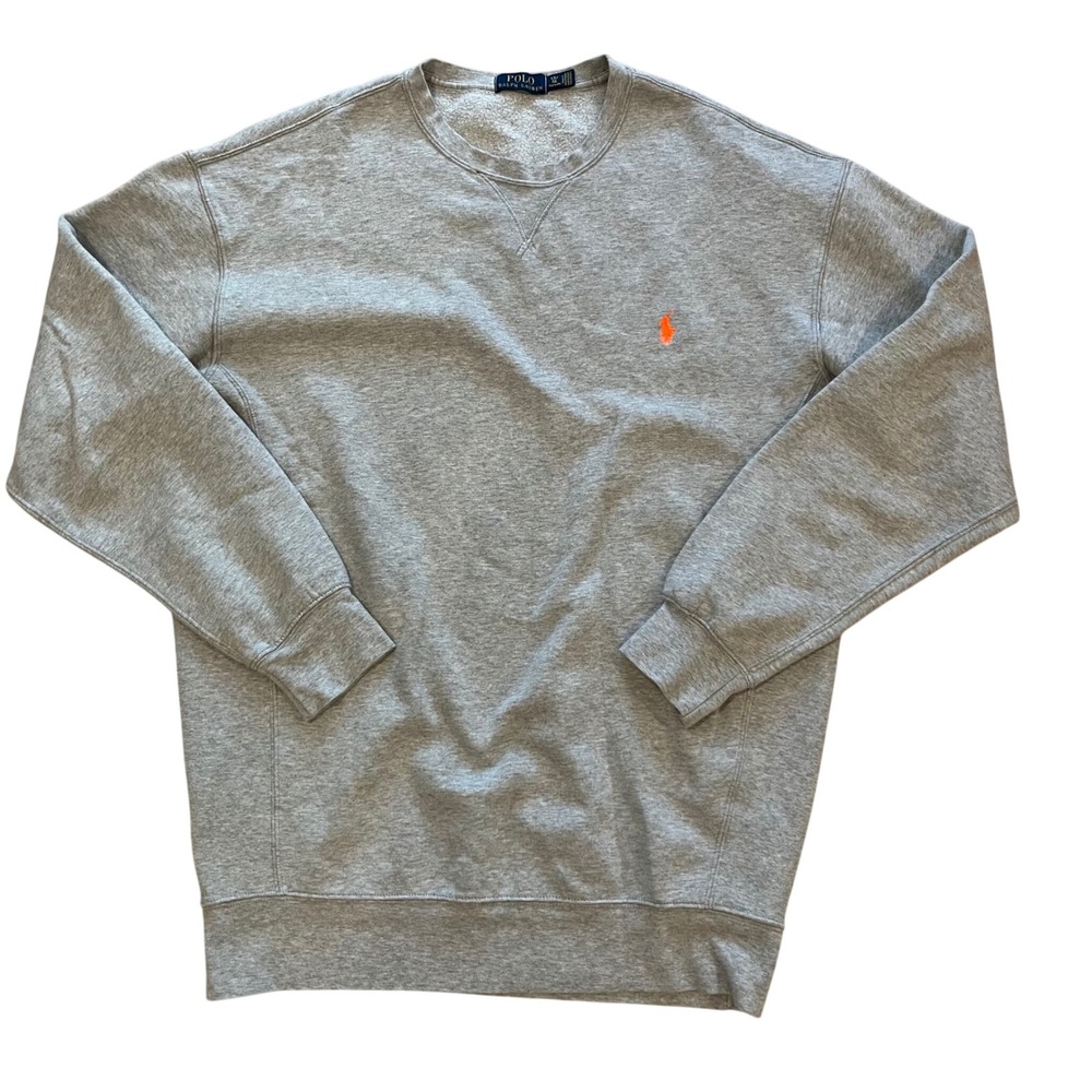 Polo Ralph Lauren Mens LT Tall Crewneck Sweatshirt Gray Orange Pony Logo Fleece